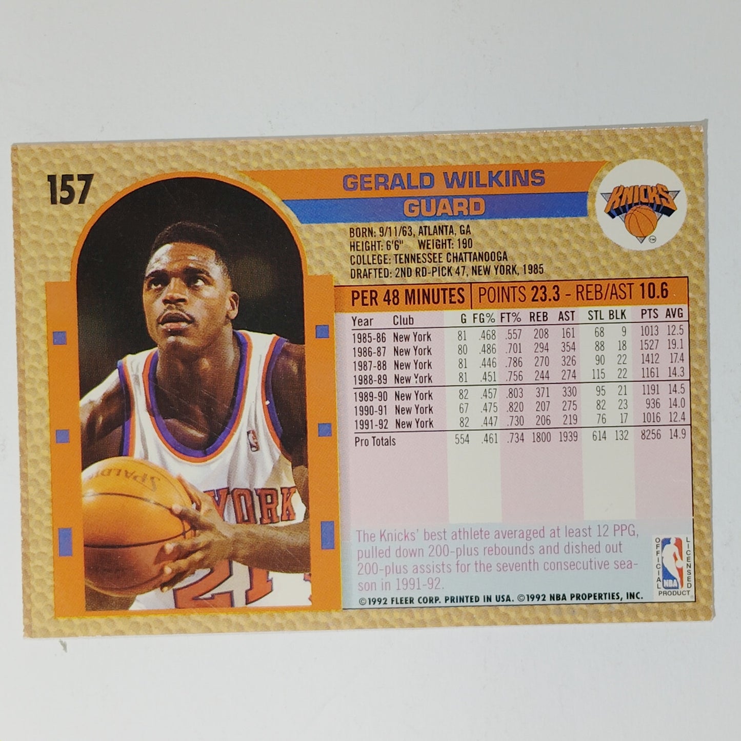 1992–93 Fleer Gerald Wilkins #157 – New York Knicks – Guard/Forward – NBA Card