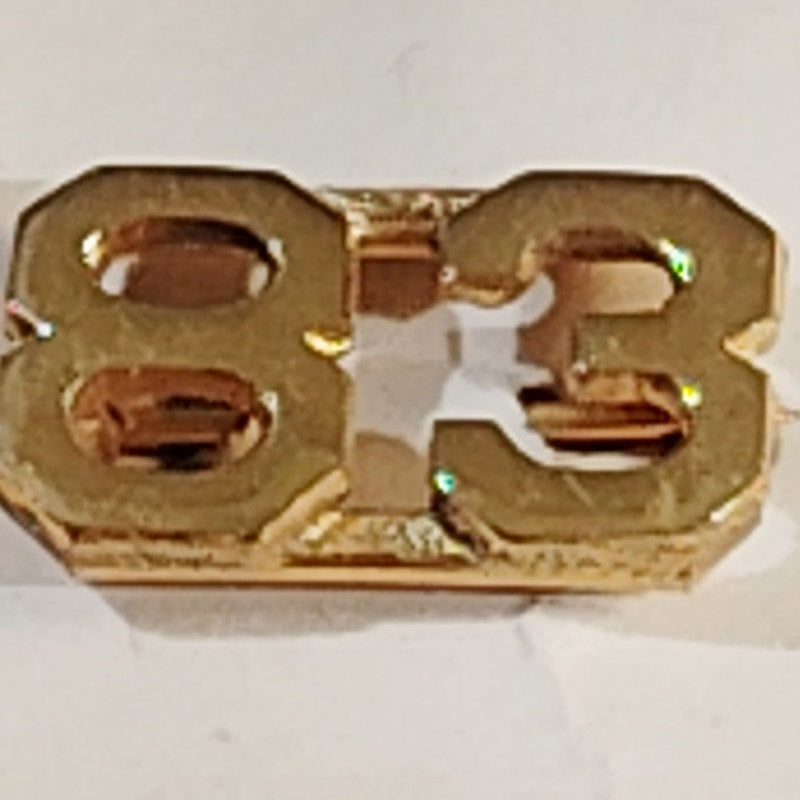 Early/Mid 1900s Brass C-Clasp "83" Collar Devices 3/8"H Hat / Lapel Pins Set
