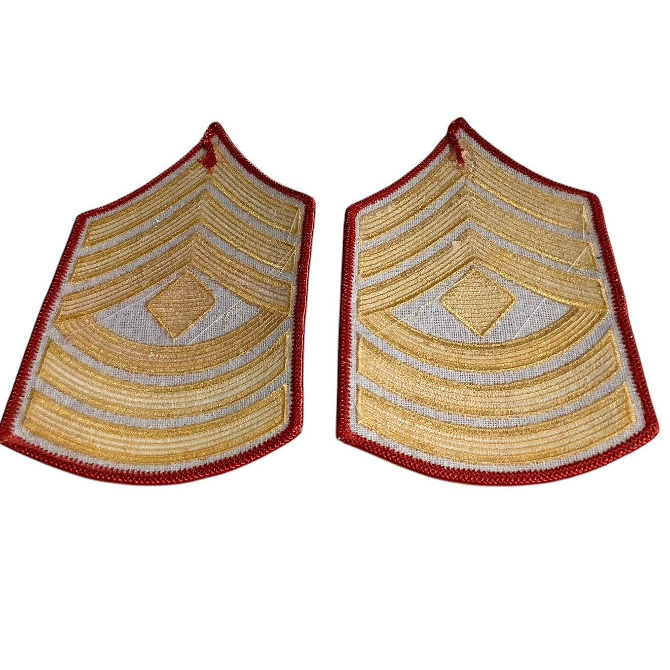 1 Set- USMC First Sergeant E-8 Gold on Red Embroidered Chevrons, Male