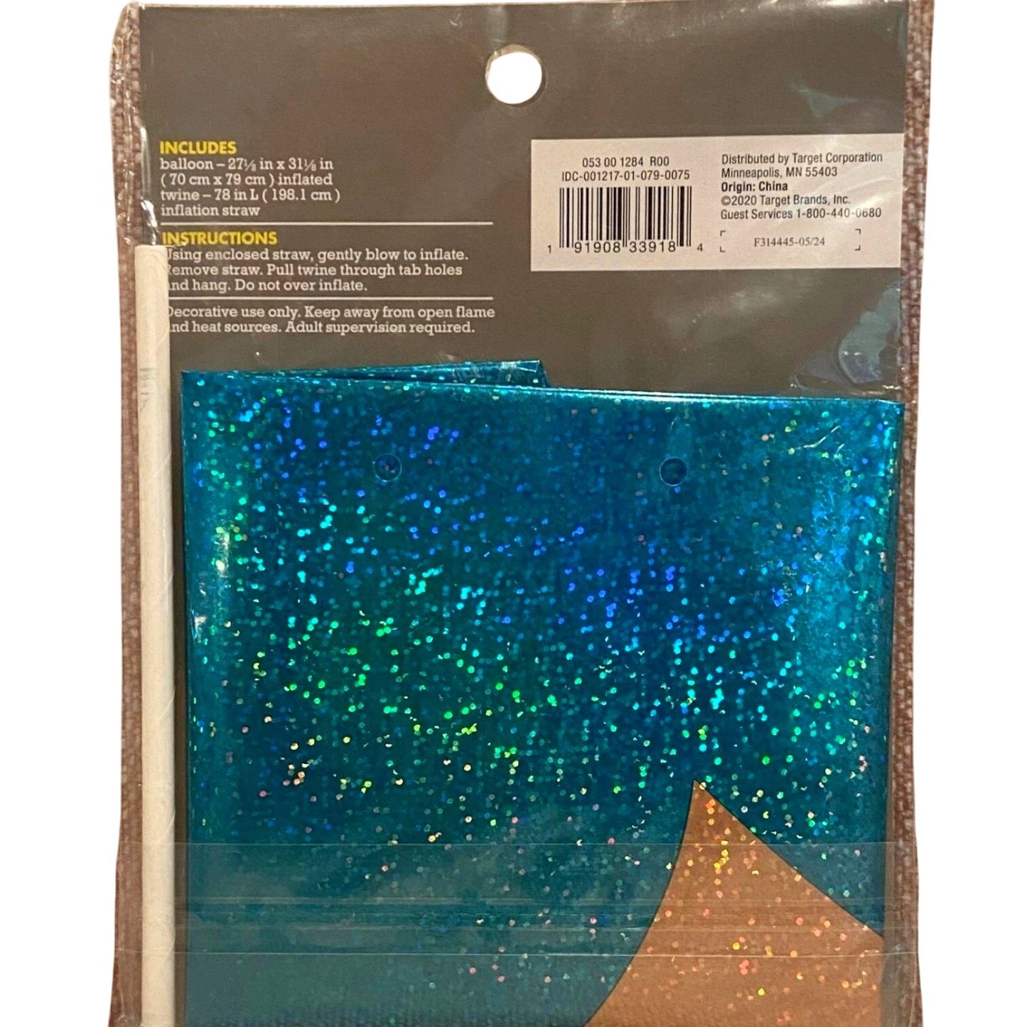 Under The Sea Mermaid Foil Balloon w/ Inflation Straw, 27-1/2" x 31" Inflated
