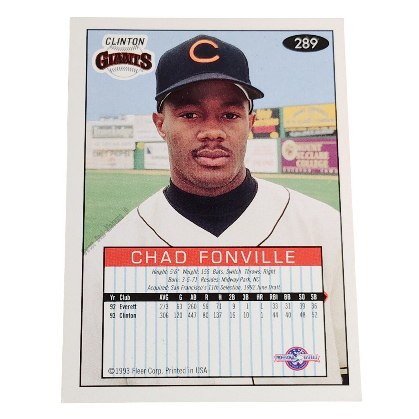 Chad Fonville, Clinton Giants, #289, 93-94 Fleer Excel Minor Leagues