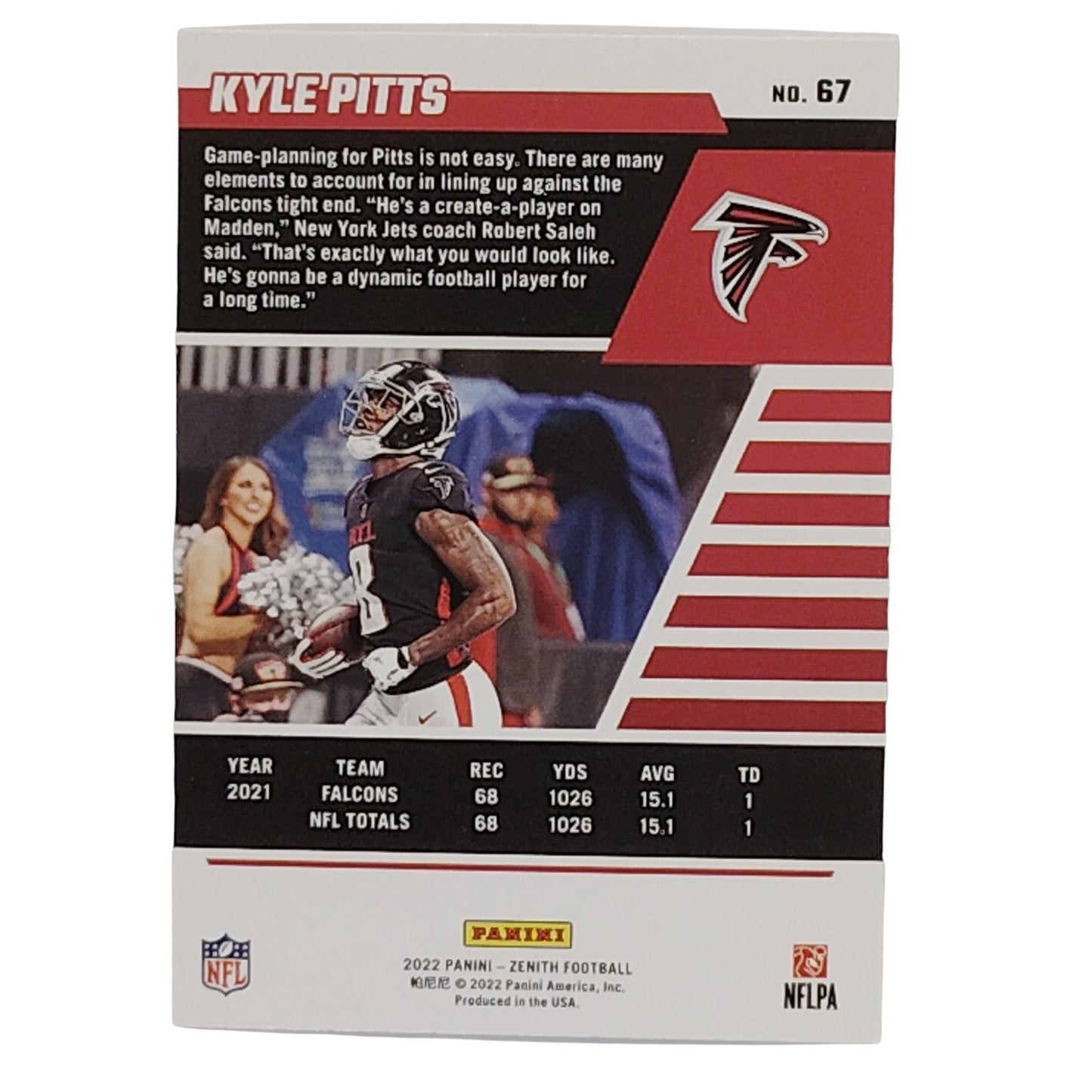 Kyle Pitts, Atlanta Falcons, NFL 2022 Panini-Zenith Card 67, EX/NM