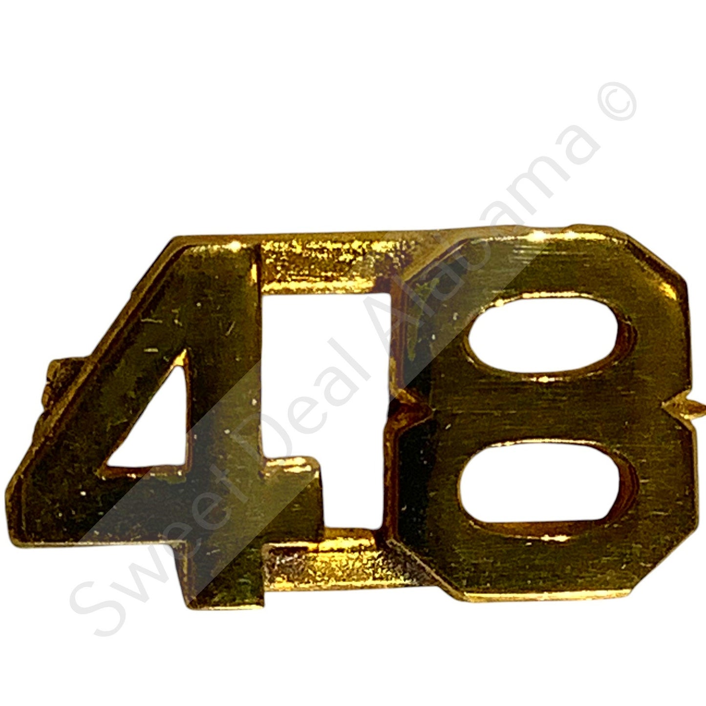 c.1940s Numeric "48", Brass Military C-Clasp Hat / Collar Pins Set 3/8"H