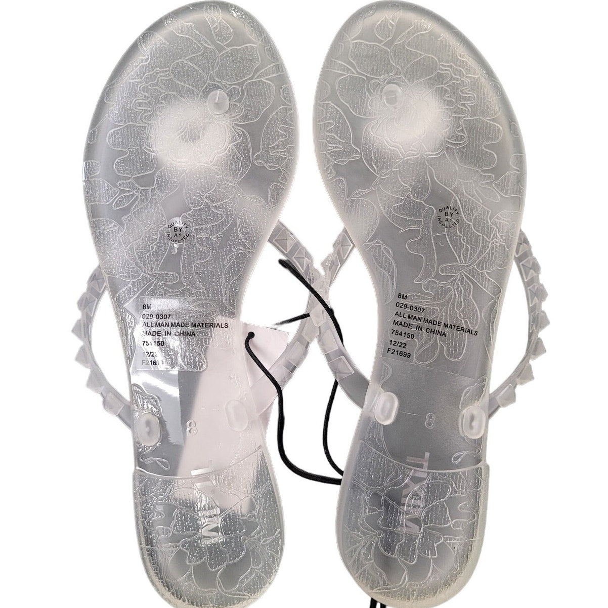 MIXIT Size 8 Women's Slip-On Round Toe Frosted Clear Studded Sandals, 8