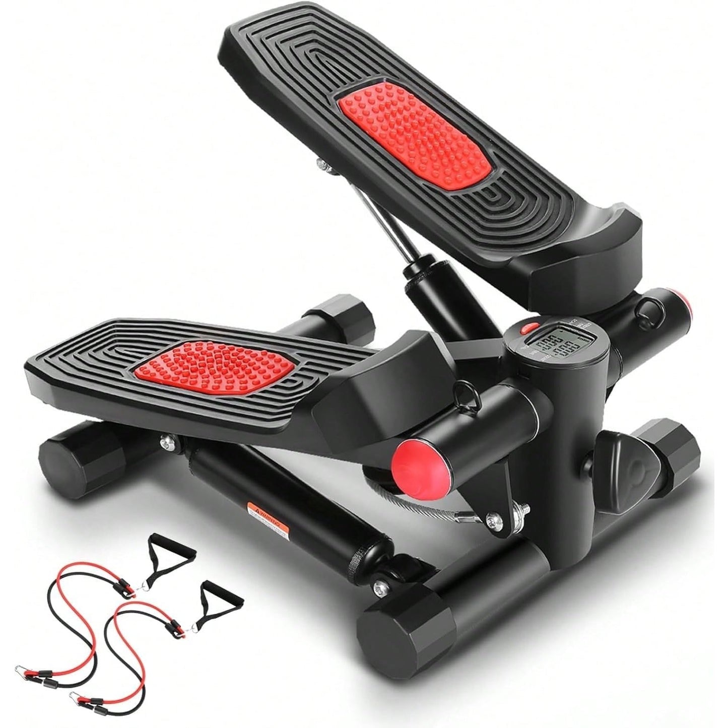 Stepper w/ Resistance Bands, Hydraulic Mini Stepper w/ LCD Monitor, Full Body Cardio Steppers