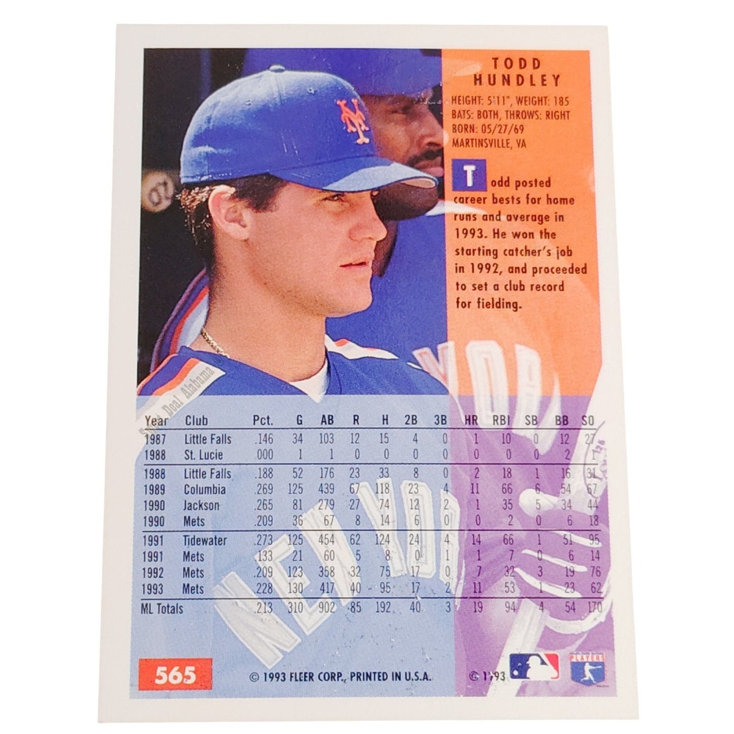 Todd Hundley, New York Mets, #565, 1994 Fleer Baseball Collector's Card