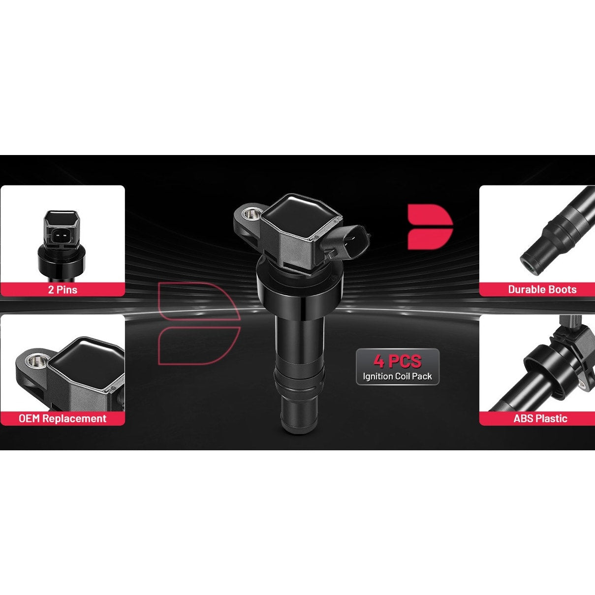 4PK Ignition Coil Set Fits Listed Hyundai Accent, Veloster & Kia Rio Soul UF652