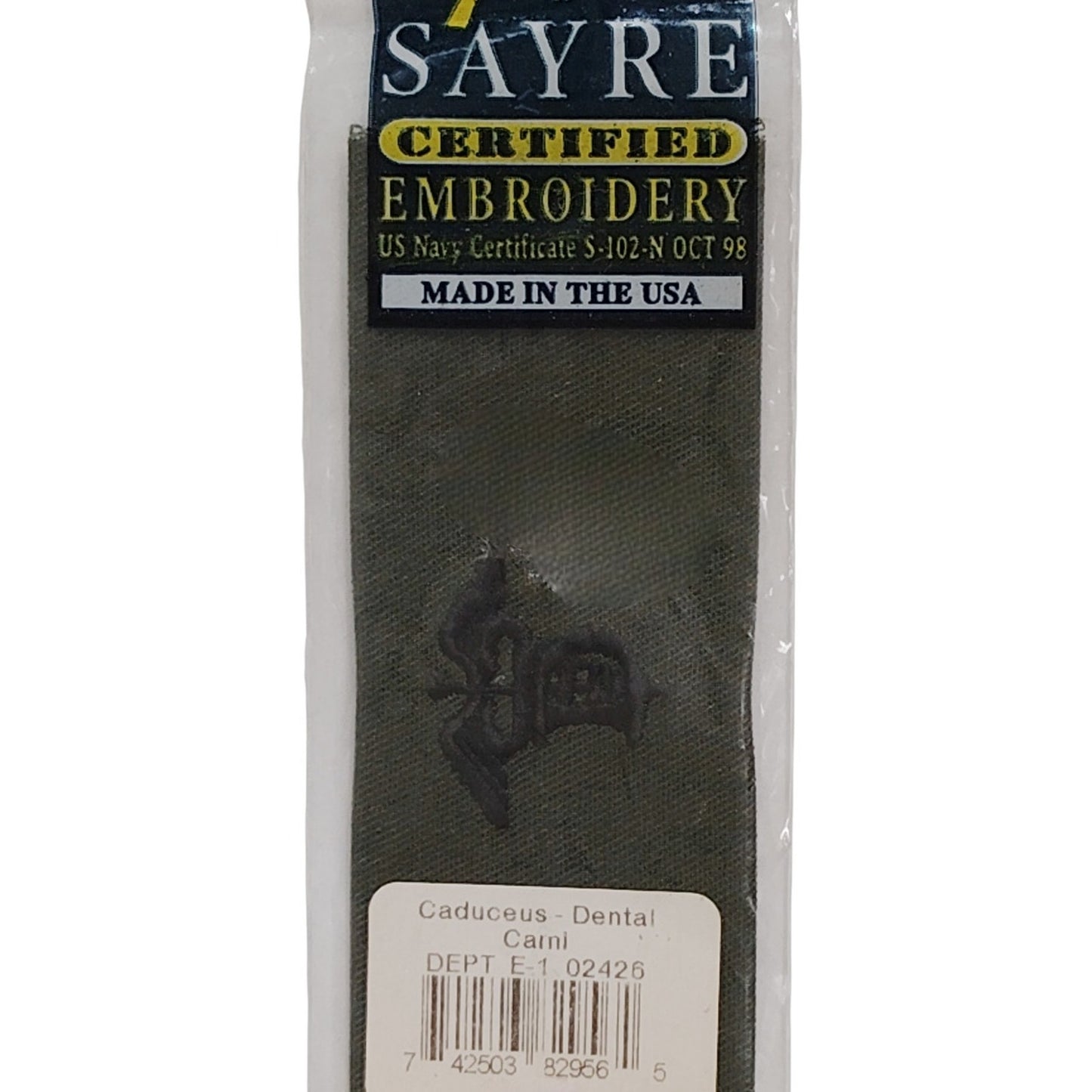 USN Dental Caduceus Carni E-1 Rank Tape – 4.25" x 1.75" Subdued ODG Sew-On Patch Sayre USA 1998