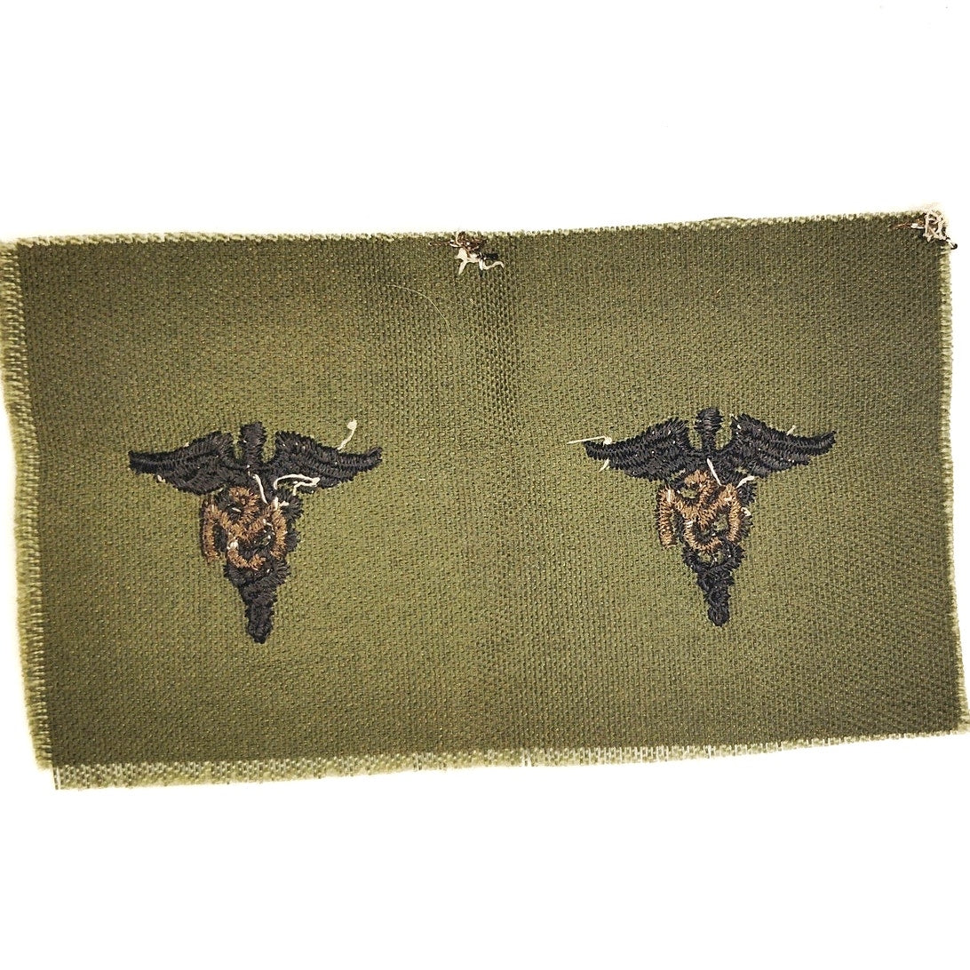 US Army Officer Medical Service Corps Subdued Patch Pair Vietnam BDU OD Twill