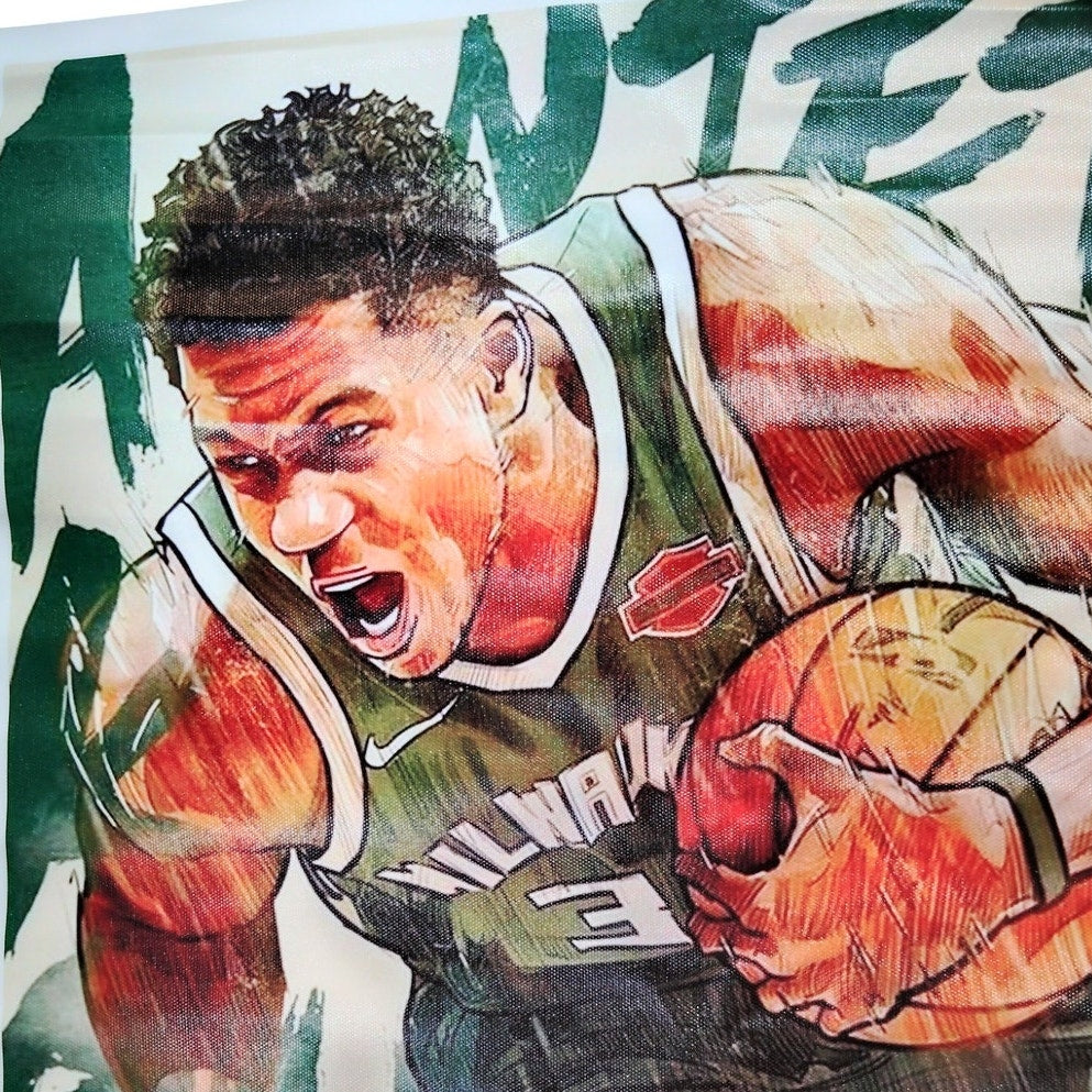 16x24" Giannis Antetokounmpo Milwaukee Bucks Canvas Print – Abstract Basketball Wall Art (Unframed)