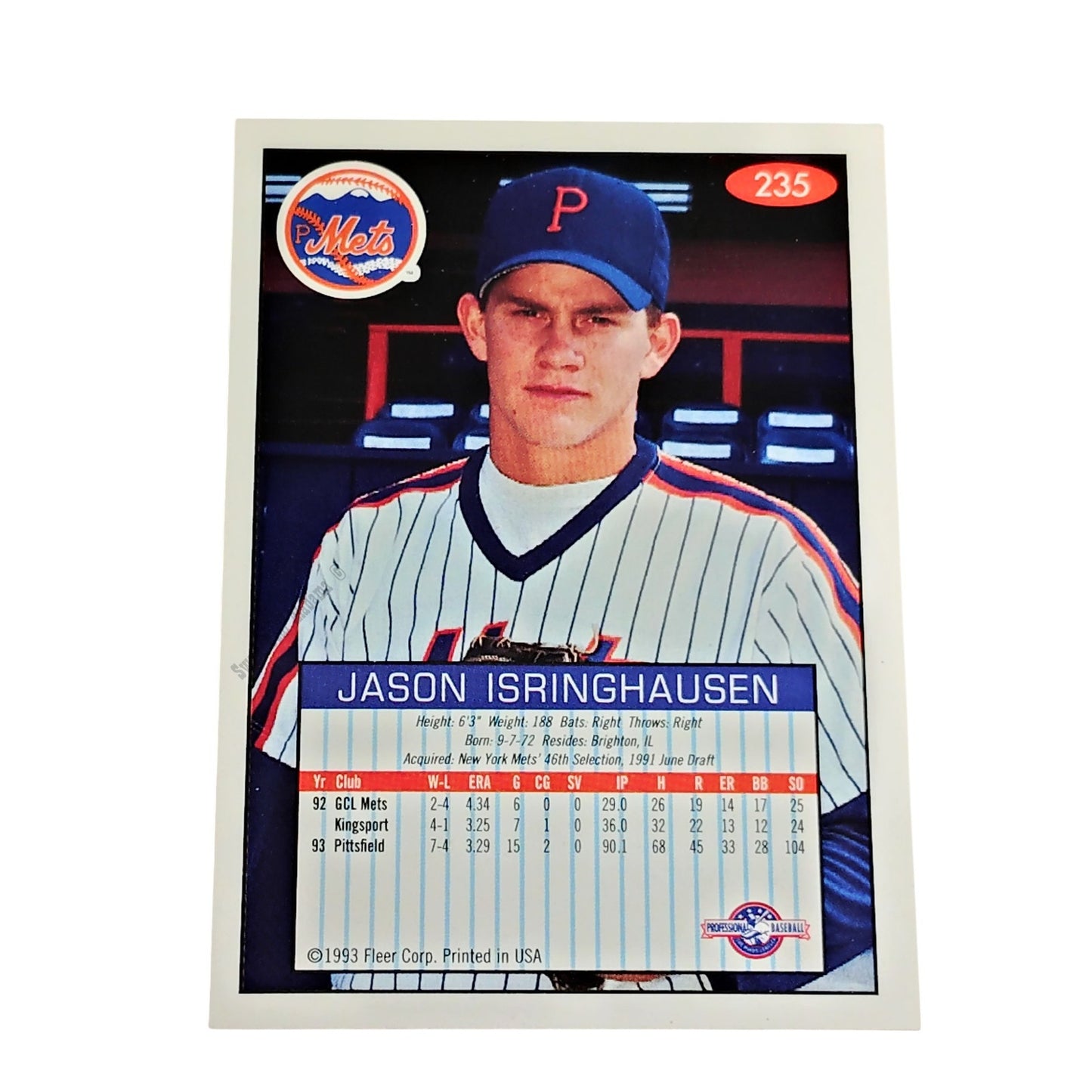 Jason Isringhausen, Pittsfield Mets, No. 235, 93-94 Fleer Excel Minor Leagues