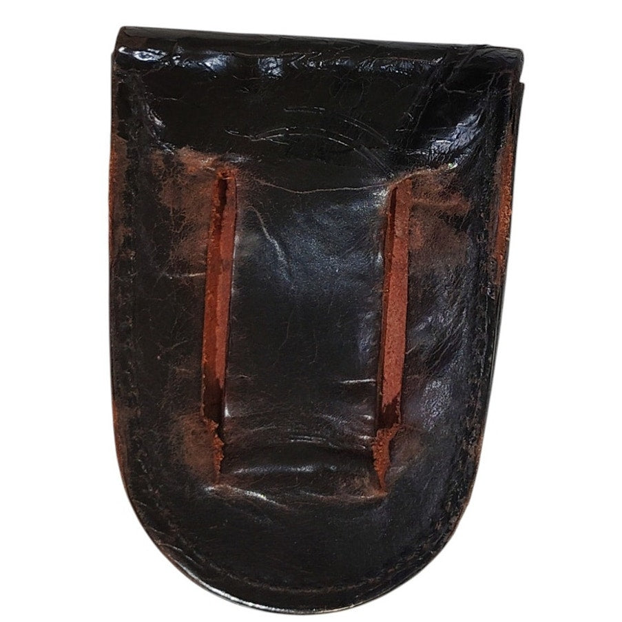 Vintage Leather Handcuff Holster Case – Belt Attached, Working Snaps, No Markings, 5-1/2" x 3-7/8"