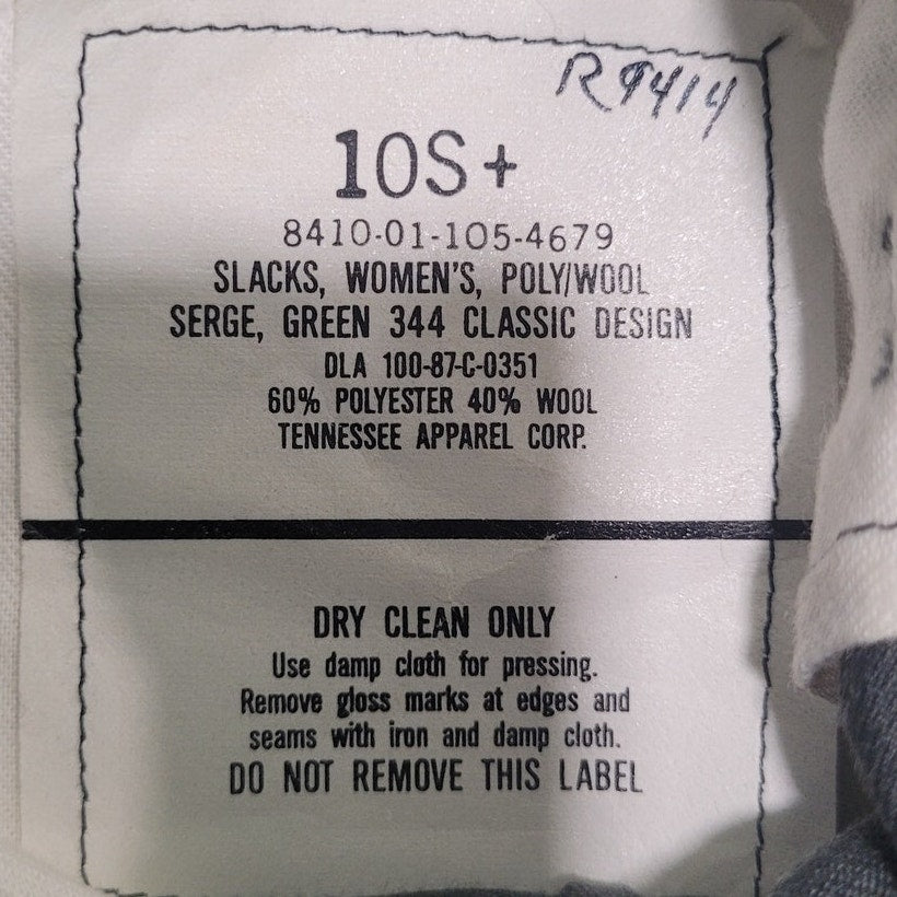 Women’s Uniform Pants - Size 10S+ - Poly/Wool Serge - Shade AG-344, Made in USA