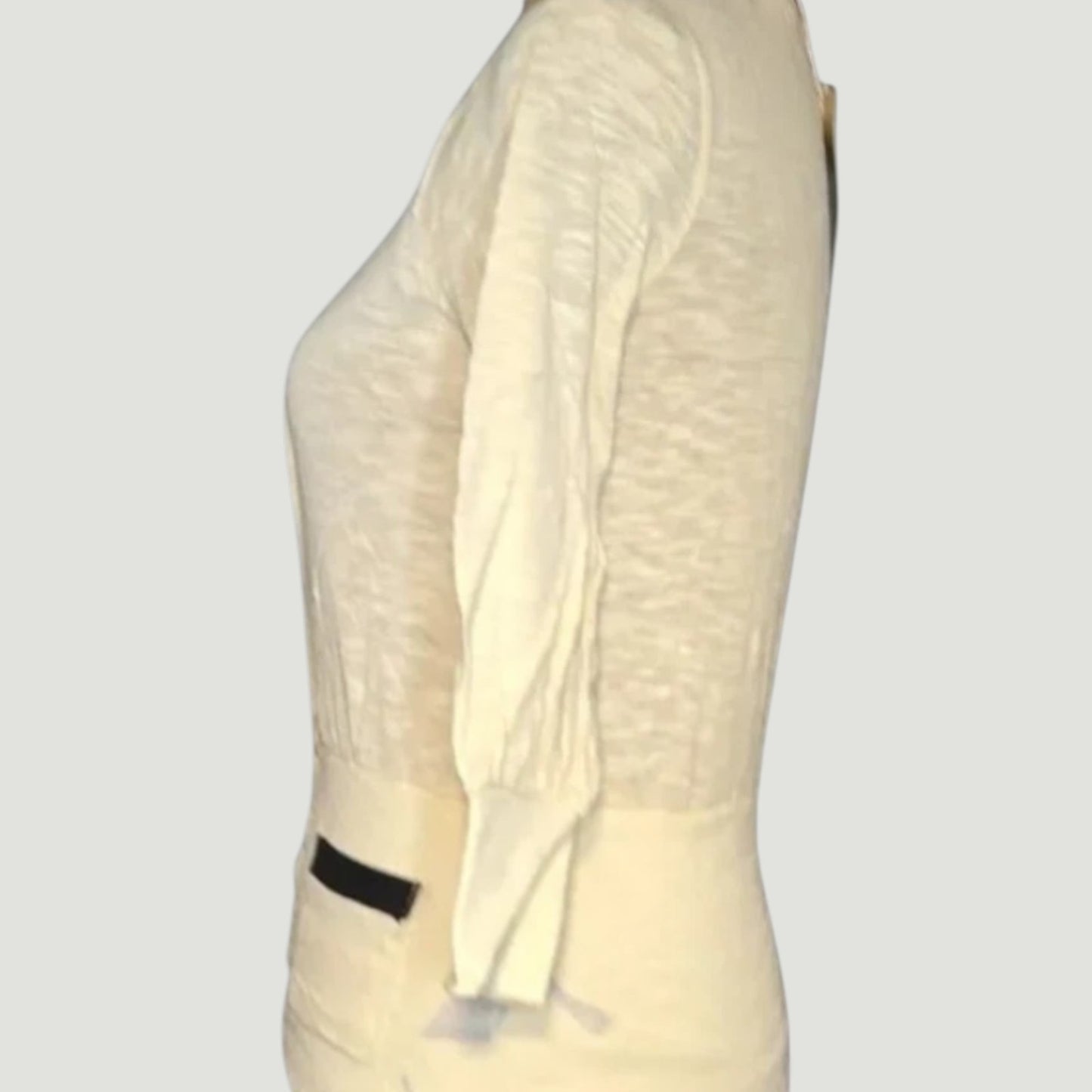 Poof For The Planet Women’s Med. Cardigan – Cream w/ Black Faux Leather Contrast