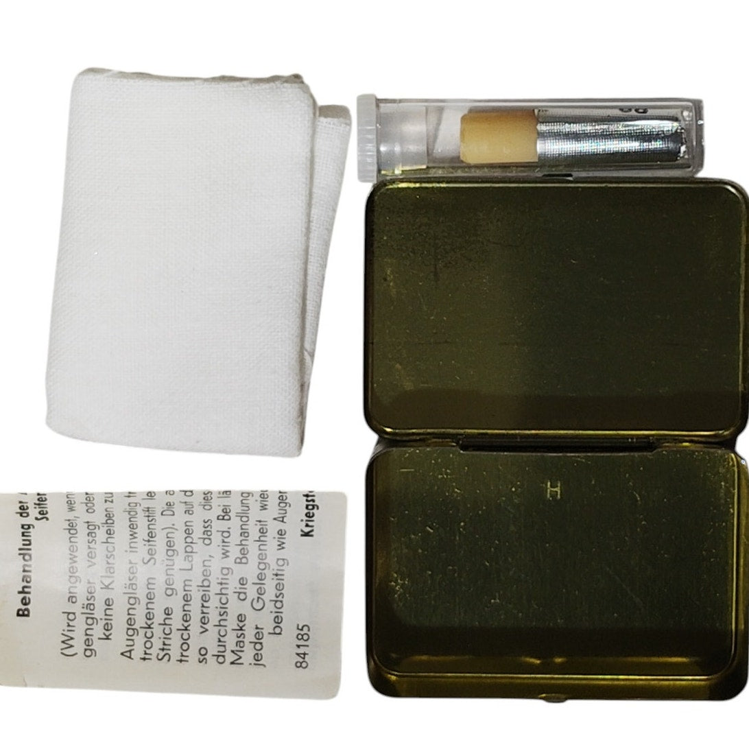 German Military Anti-Fog Eyeglass Soap Stick Treatment Kit – Gold Tin w/ Paperwork & Vial – WWII Era