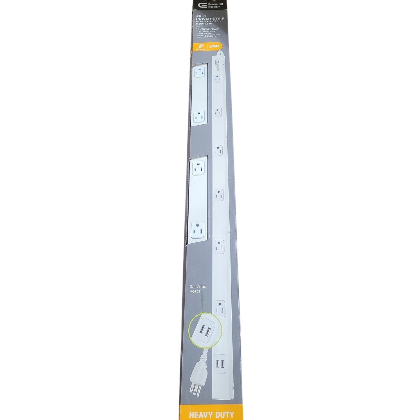 Commercial Electric 6-Outlet 2 USB 36" Power Strip, White, Model # LTS-6Z1320-2U