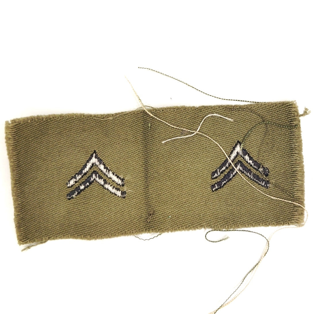 US Army CPL E‑4 Rank Patch Pair Subdued ODG 4‑7/8" × 1‑7/8" Raw‑Edge Vintage