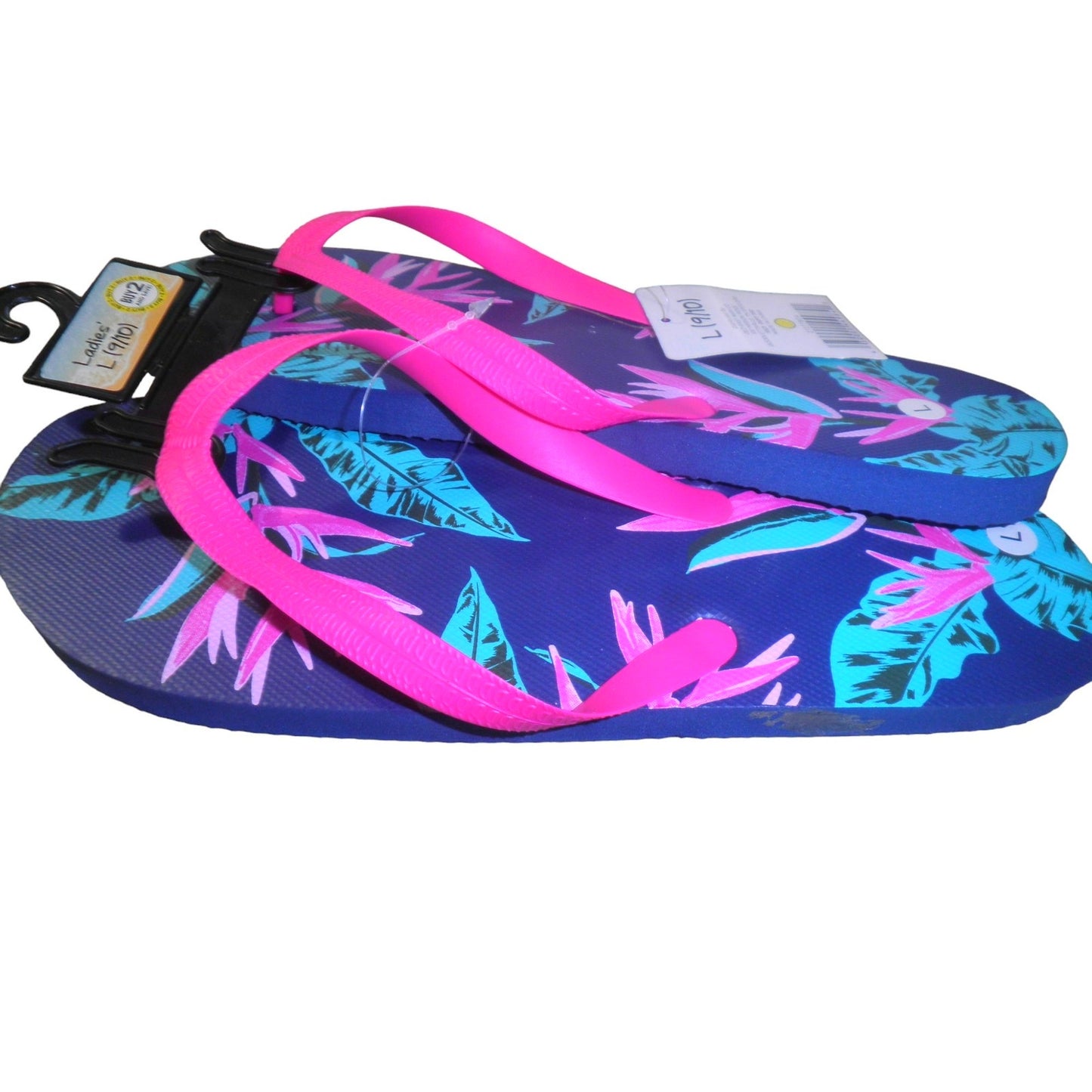 Old East Main Co. Ladies Flip Flops, Blue/Pink, Size L (9/10) Beach/Pool Perfect