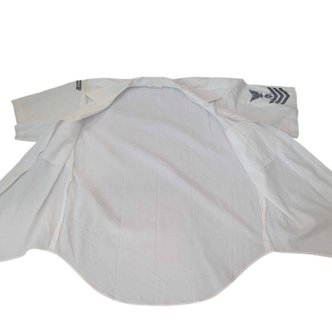 1984 U.S. Navy Tropical Short Sleeve Shirt, White, 65/35 Poly-Cotton, NAS Jacksonville & (E-6) Patch
