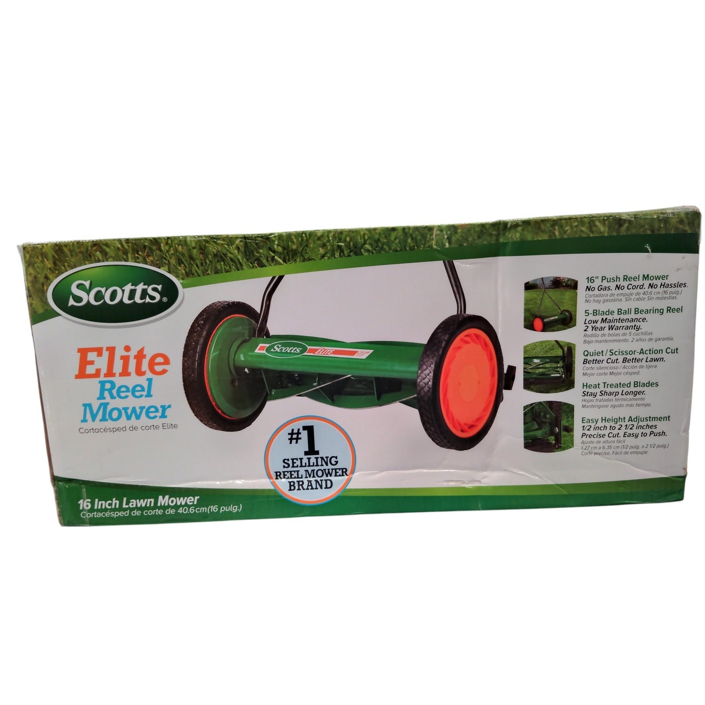 Scotts 415-16S Push Reel Lawn Mower 16" – Manual Grass Cutter, 5-Blade, Green