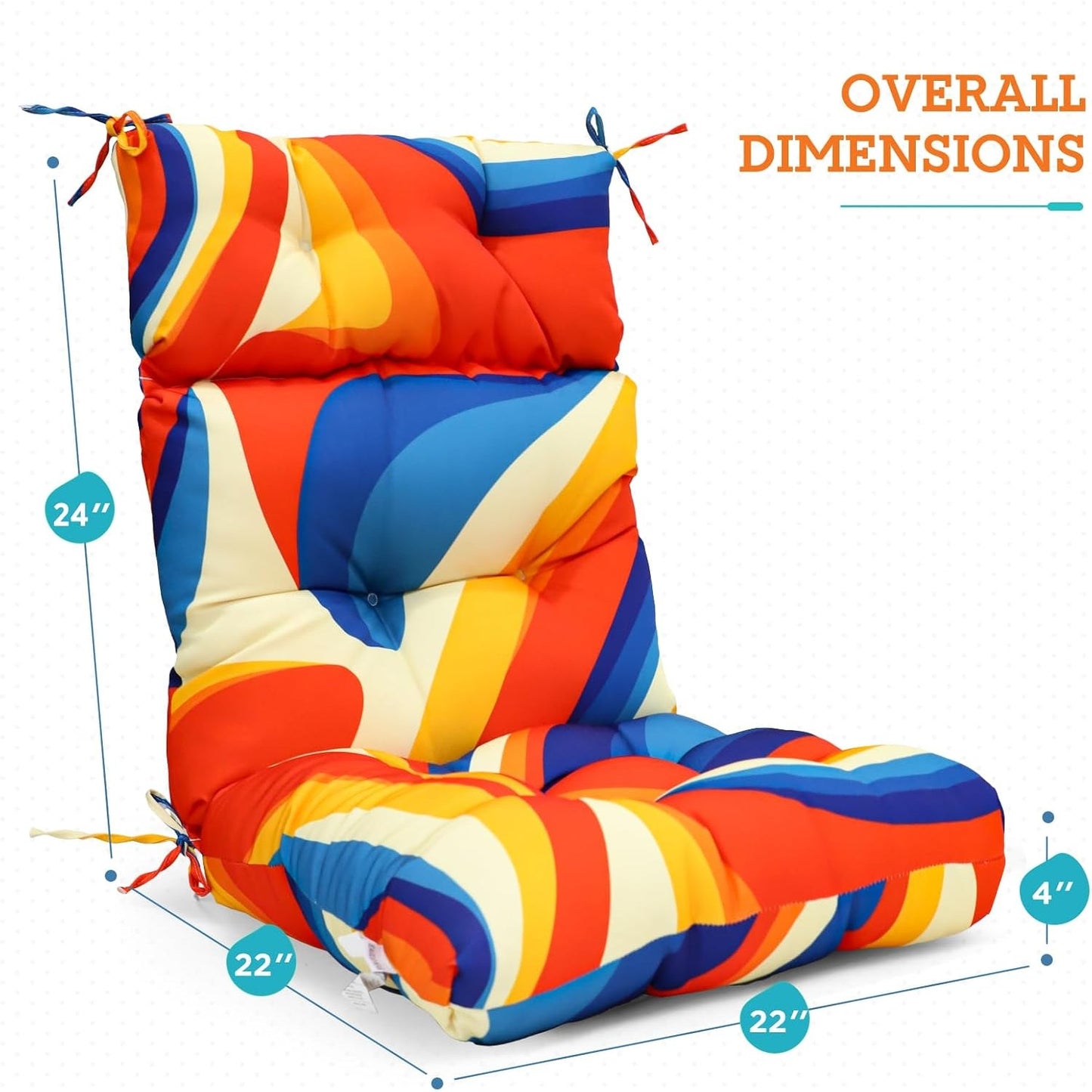 2-Pk EAGLE PEAK Patio Chair Cushions 46"x22" Tufted High-Back In/Outdoor, Swirl