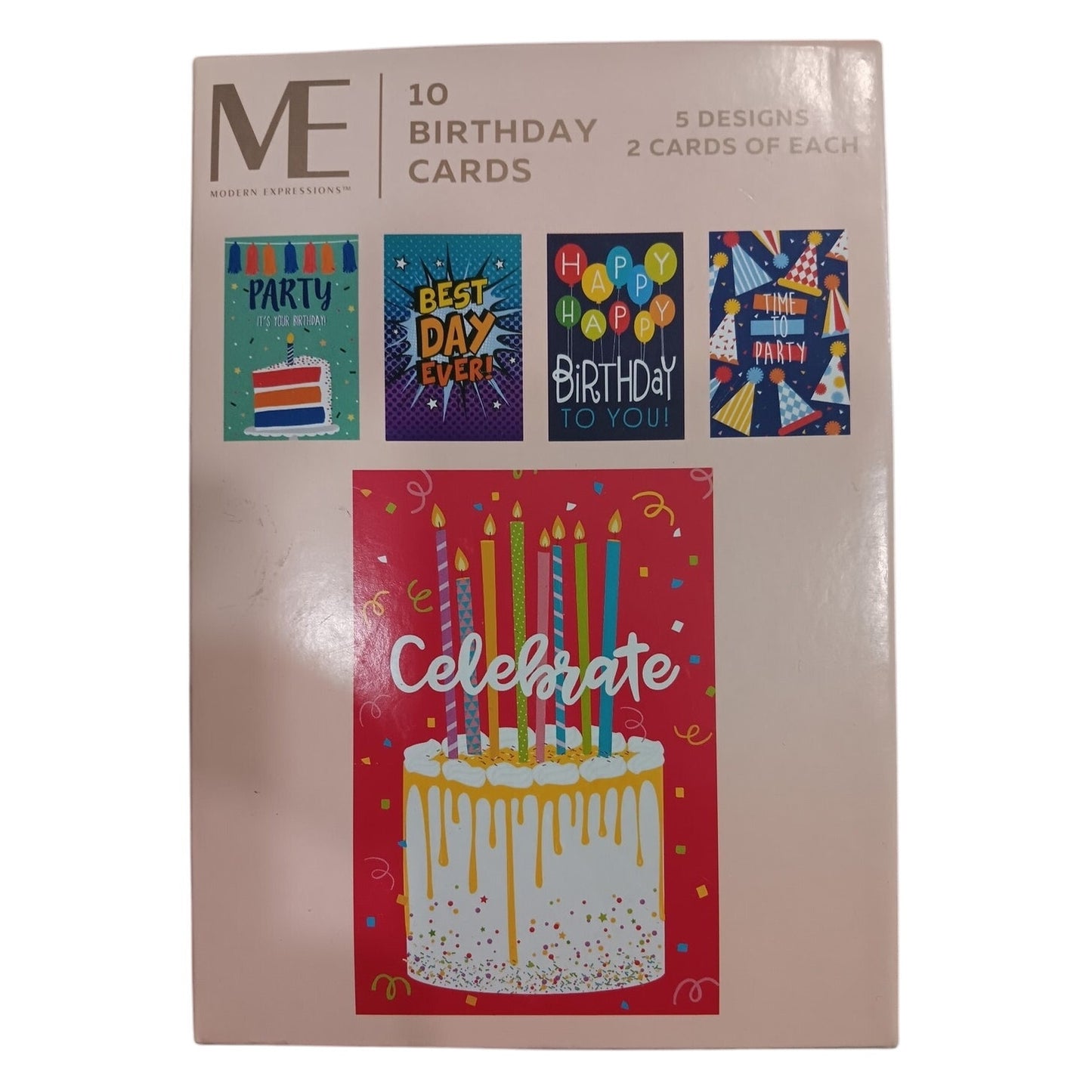 ME Birthday Cards - 10-Pack - 5 Styles x 2 Each - 4"x6" - Soy Ink - PN 619934