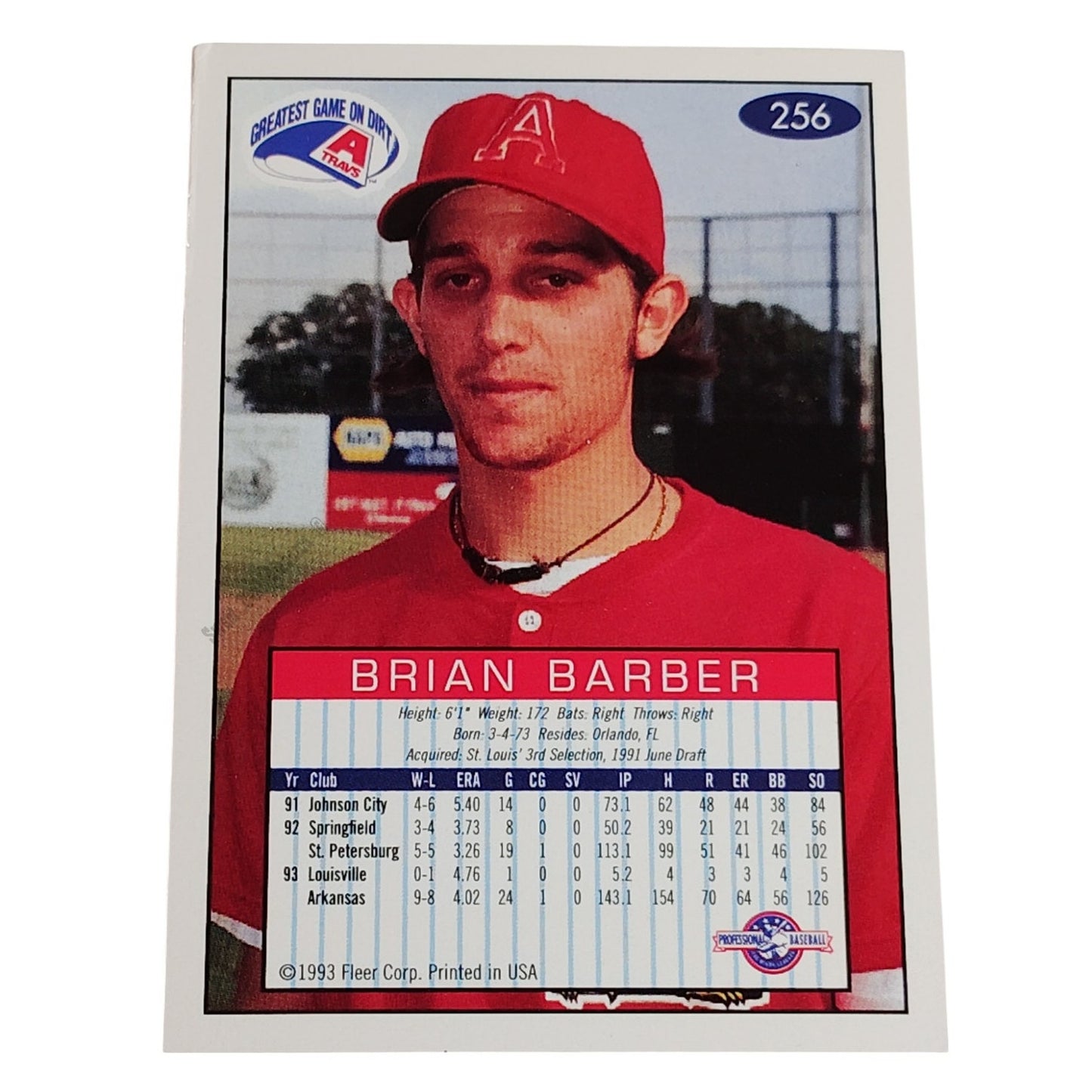 Brian Barber, Arkansas A Travs, No. 256, 93-94 Fleer Excel Minor Leagues
