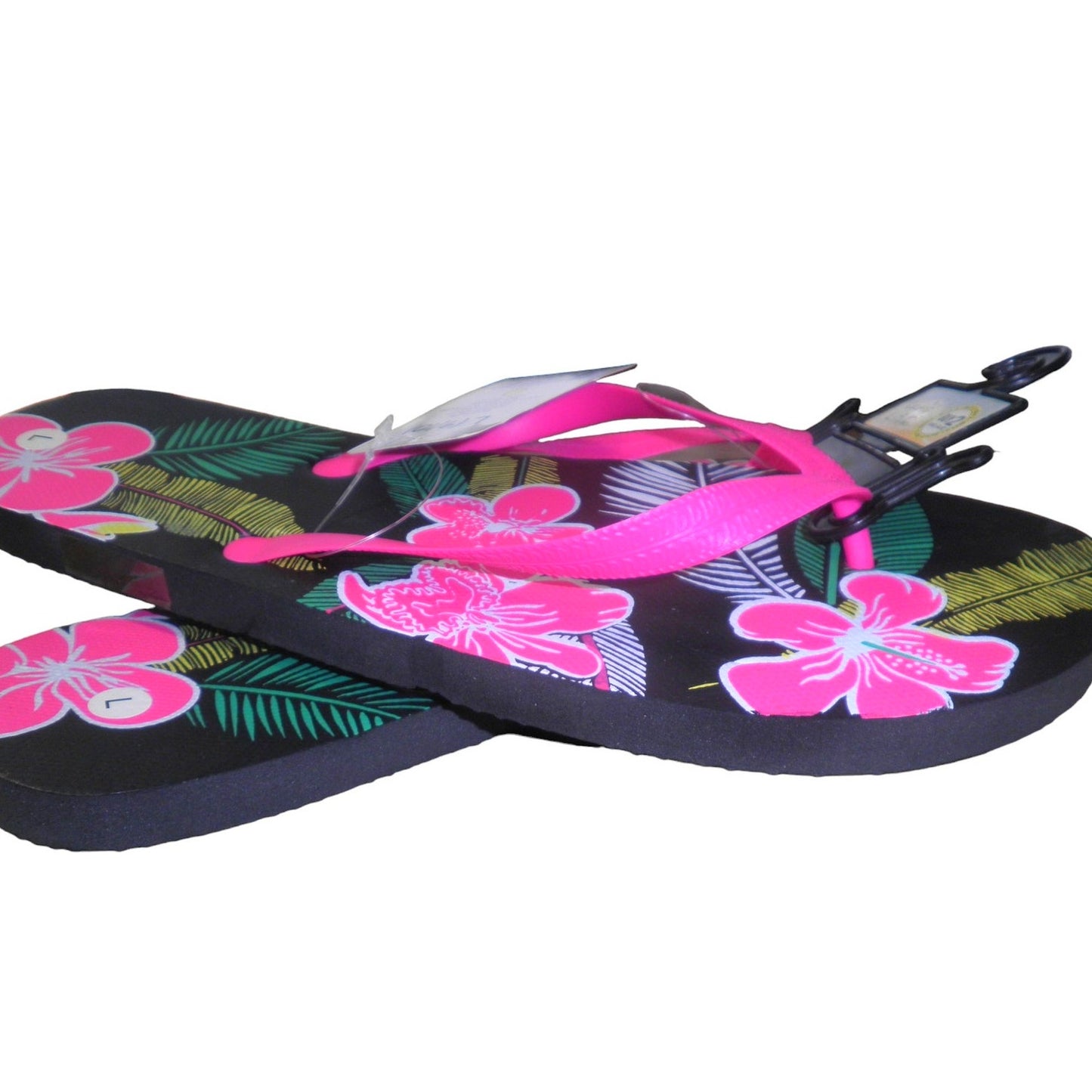 Old East Main Co. Ladies Flip Flops, Black/Pink, SZ L (9/10) Beach/Pool Perfect