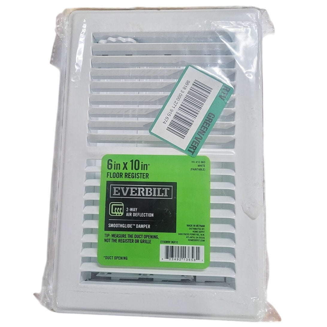 Everbilt 6 in. x 10 in. 2-Way Steel Floor Register in White