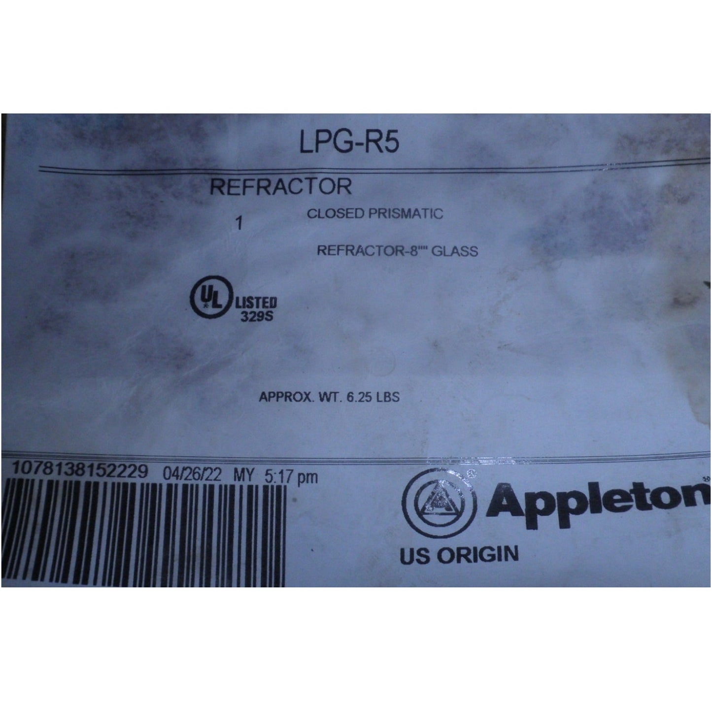 Appleton LPG-R5 Mercmaster II NEMA Type V Refractor 8.38"W x 7.75"H, Prismatic