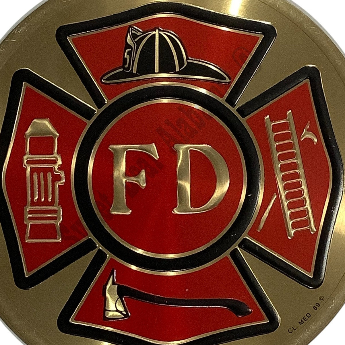 Vintage 1989 Fire Department Medallion, 4"D, Embossed Details, 3M Back Adhesive
