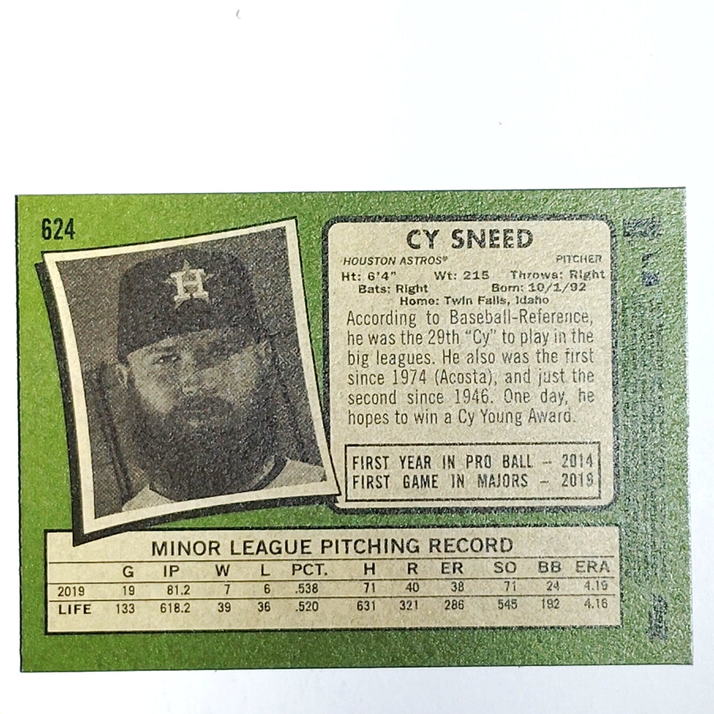 2020 Topps Heritage Cy Sneed 624 RC Houston Astros Pitcher Rookie Baseball VG/EX