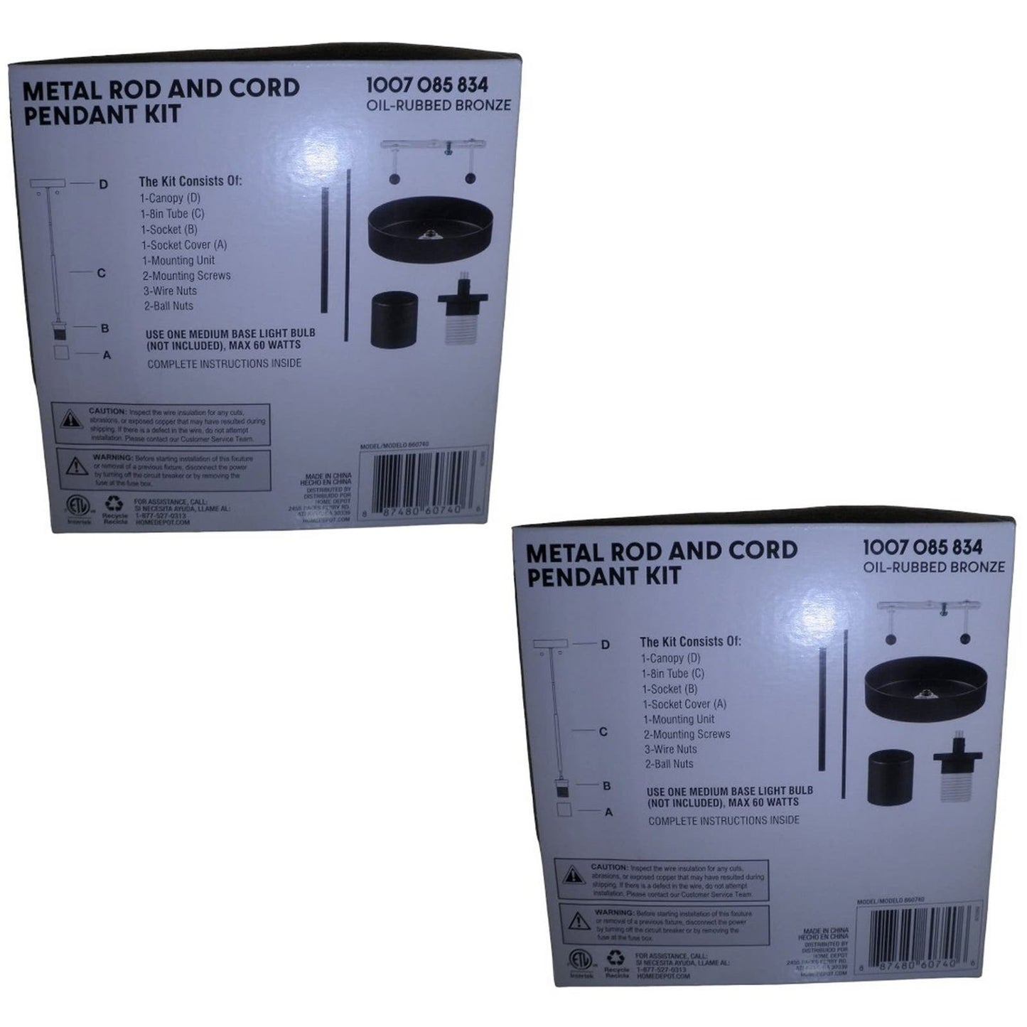 Set of 2 Oil-Rubbed Bronze Pendant Light Kits with Partial Metal Rods, NIB