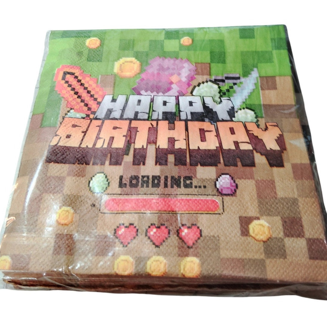 Minecraft-Inspired Happy Birthday Napkins – 25-Pack Pixel Party Tableware