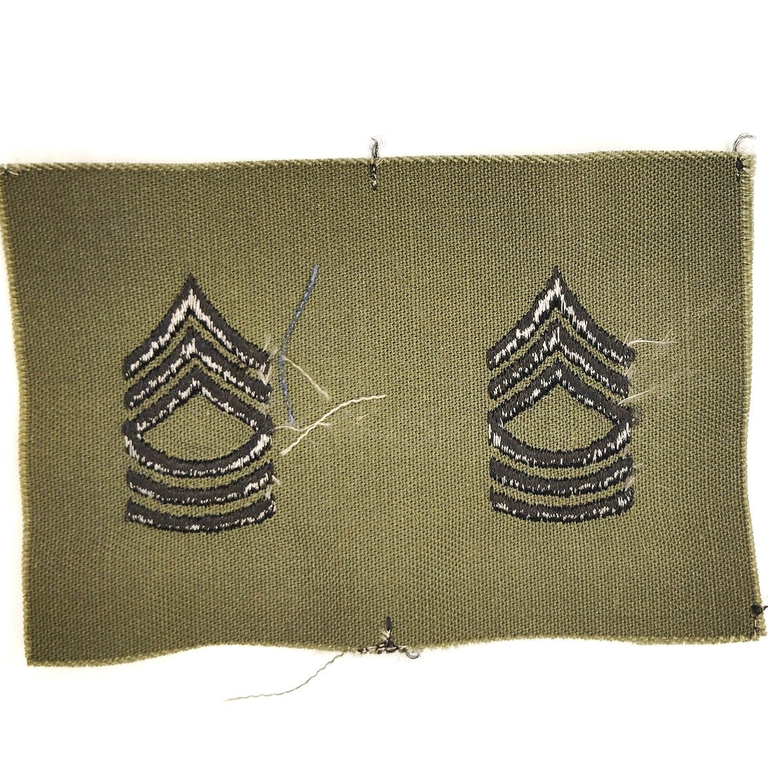 US Army Master Sergeant E‑8 Subdued Rank Patch Pair Black on ODG Twill – Sew‑On