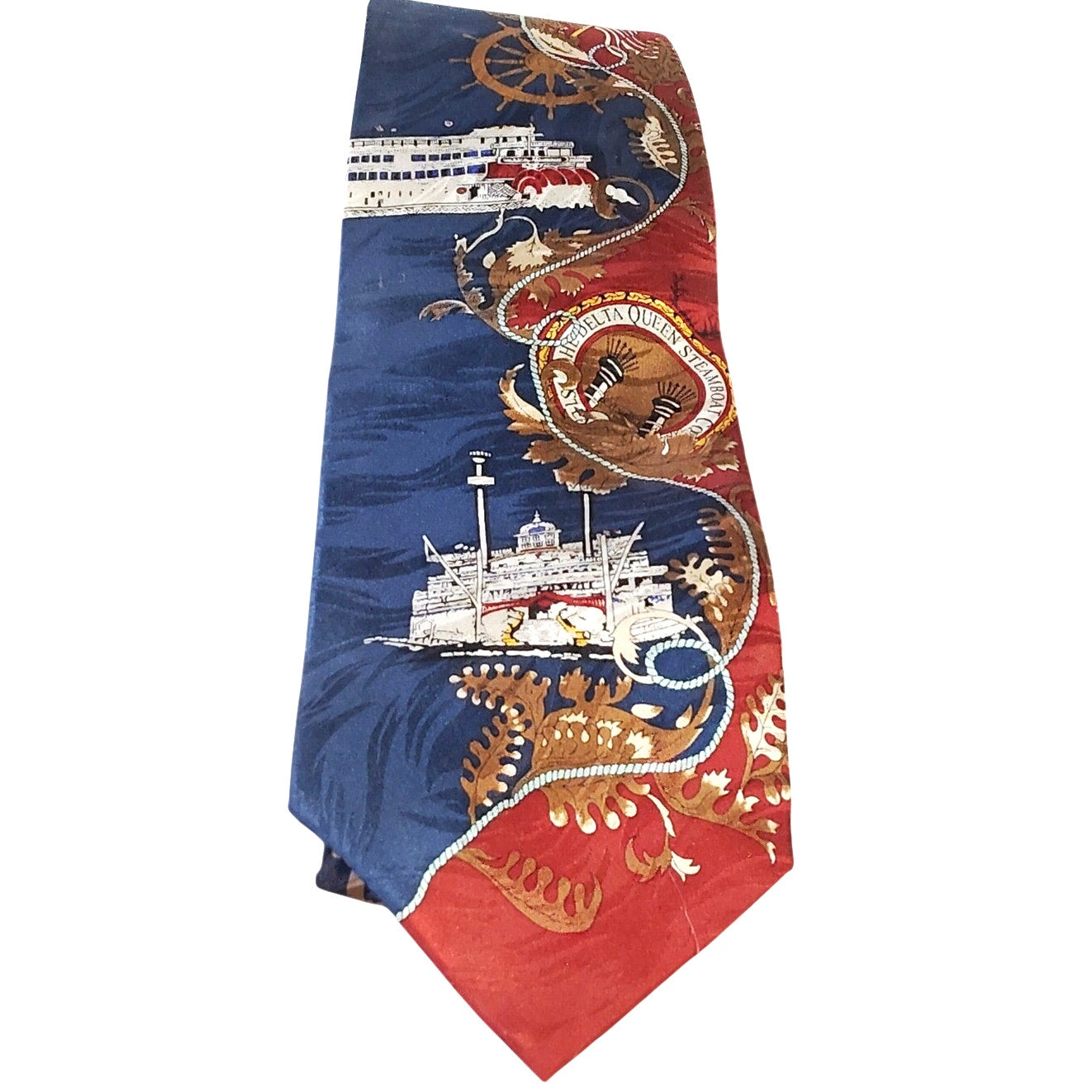 Delta Queen Steamboat Company Men’s Tie Vintage 1990s Souvenir Riverboat Design