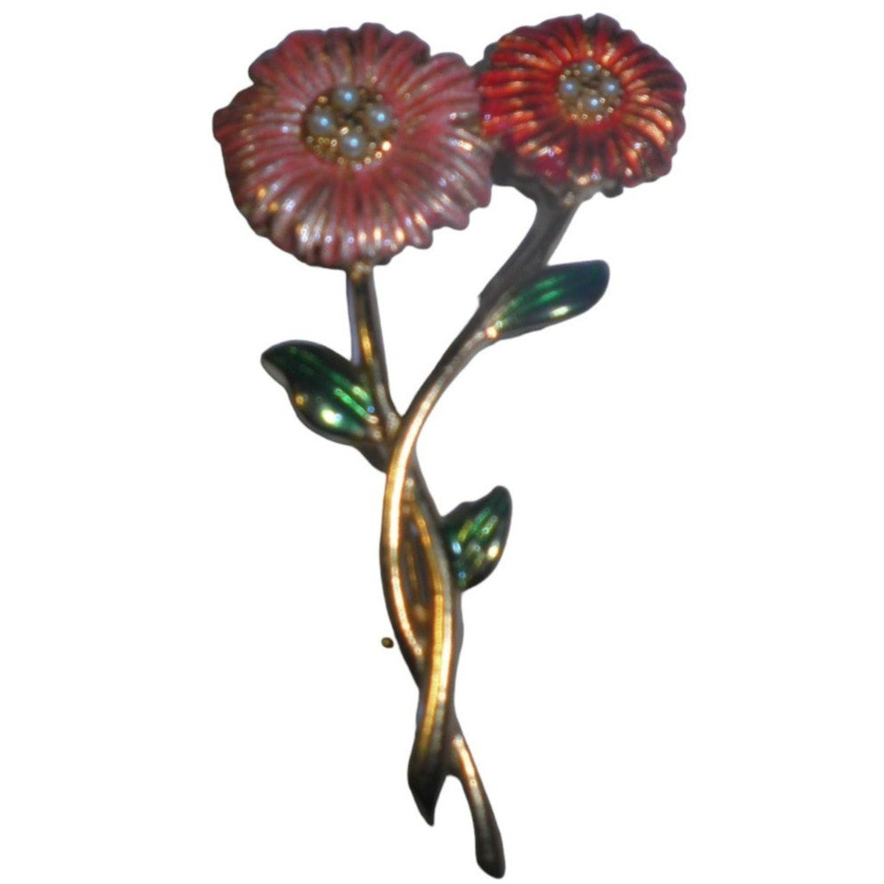 Vintage Floral Brooch Pin, 4 Sm Pearl Anthers on Each Flower, Peach Shade Flowers