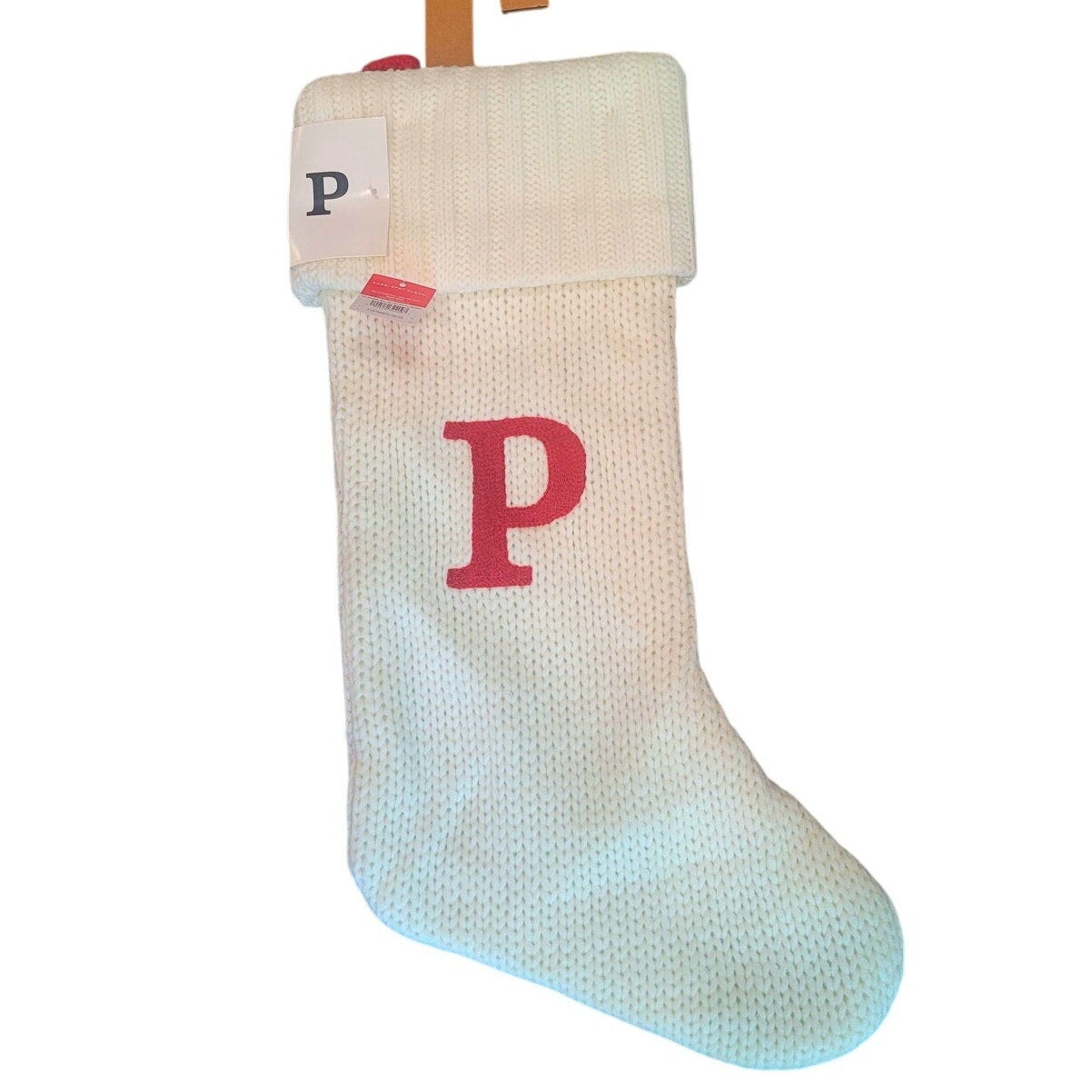 Knit Monogram Christmas Stocking, White “P” Wondershop Holiday Décor Cable Knit