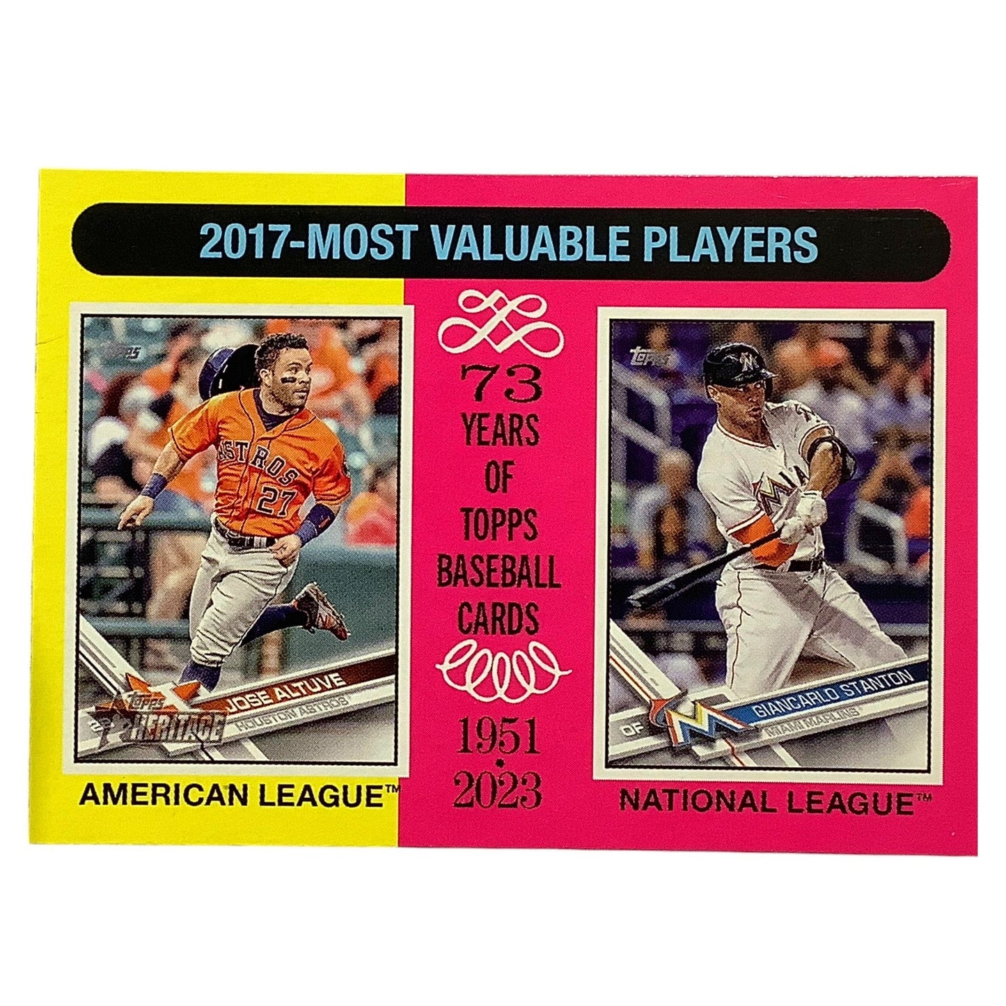 2024 Topps Heritage - 2017 MVPs Jose Altuve & Giancarlo Stanton, Card #210, NM+