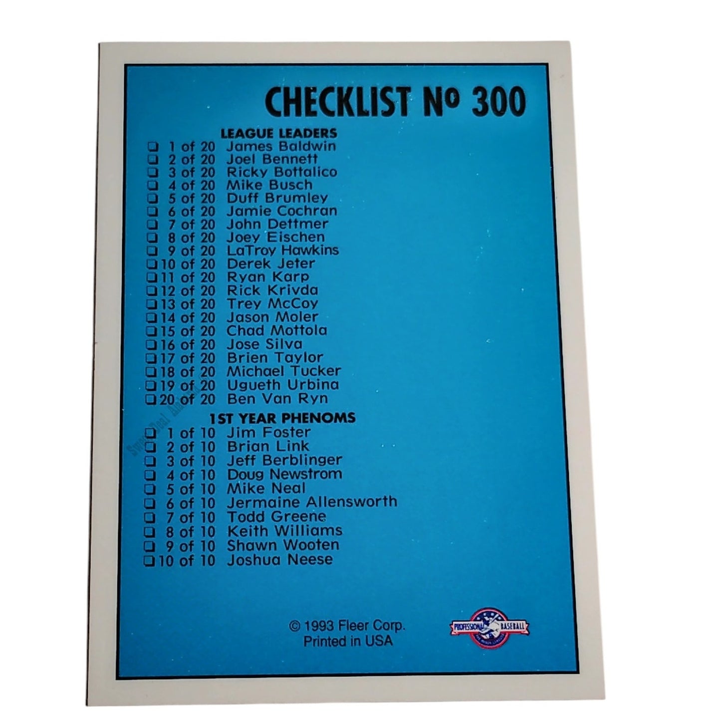 Checklist 125 Through 249, #299, 93-94 Fleer Excel Minor Leagues