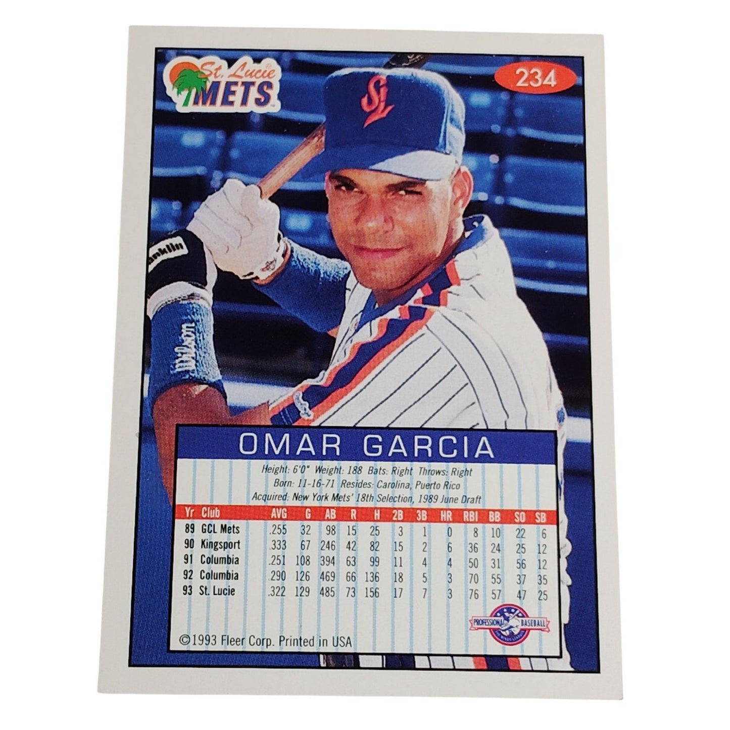 Omar Garcia, St. Lucie Mets, No. 234, 93-94 Fleer Excel Minor Leagues