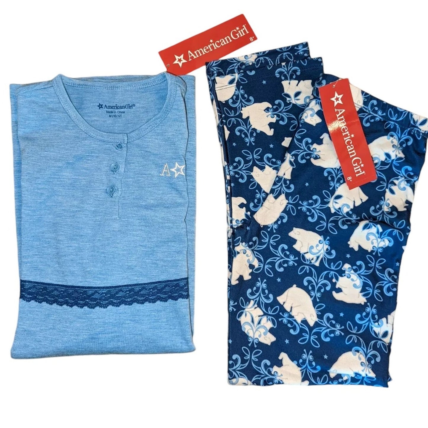 American Girl, Polar Bear Pajama Set, Blue, M (10/12), NWT