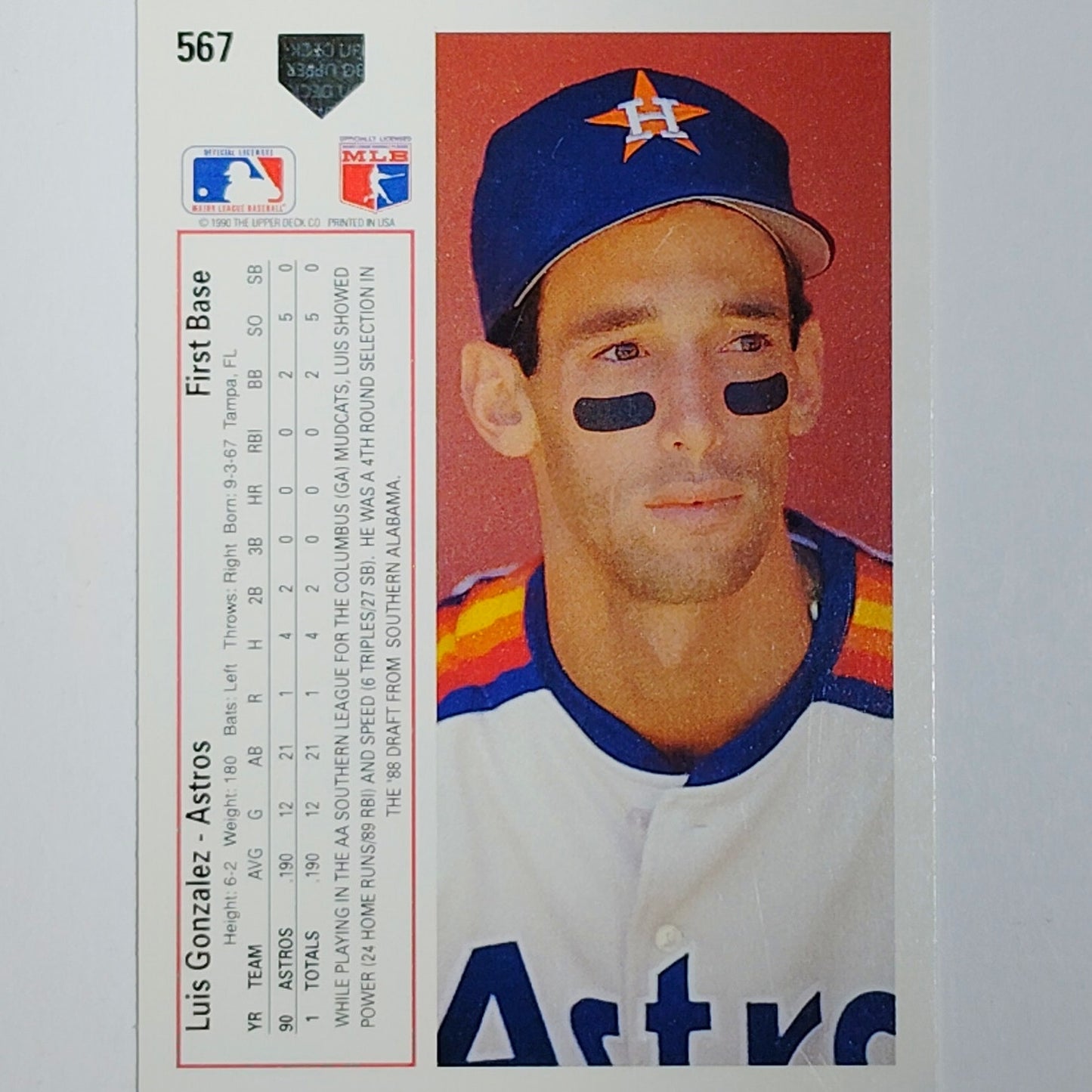 1991 Upper Deck Luis Gonzalez #567 Houston Astros Star Rookie First Base VG/EX