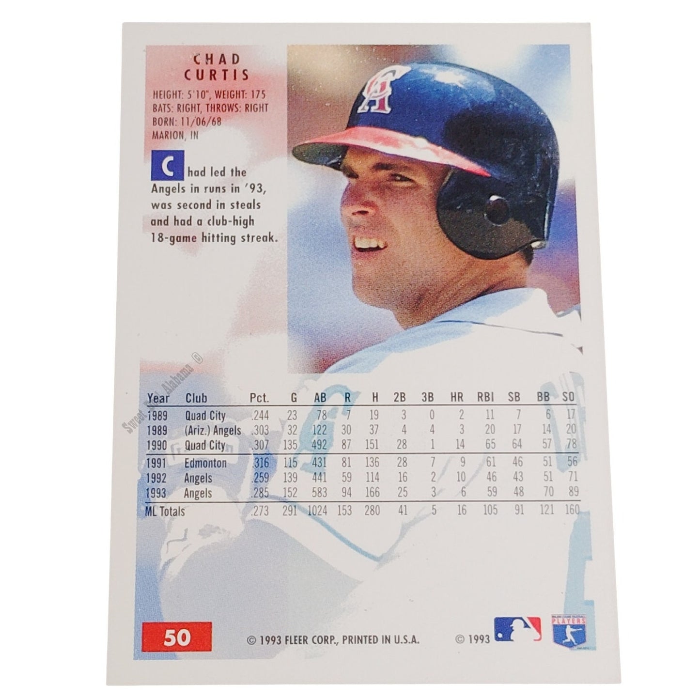 Chad Curtis, California Angels, #50, 1994 Fleer Baseball Collector's Card