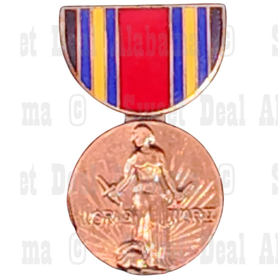 WWII Victory Mini Medal Hat, Vest, Lapel Collectors Pin 1-1/8"H x 11/16"W