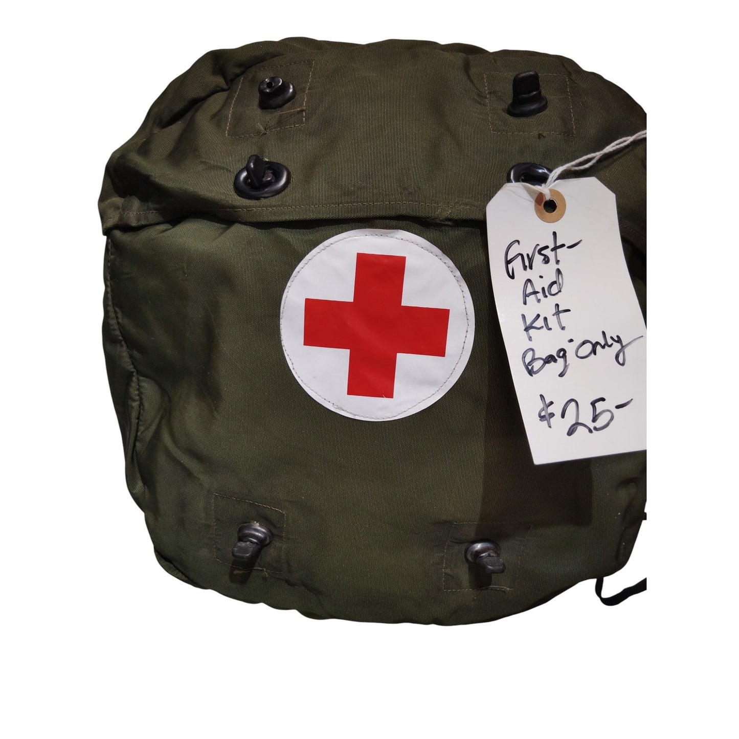 British WWII-Era Medic Bag, Green, Red Cross Emblem, Grommet Closure, EUC