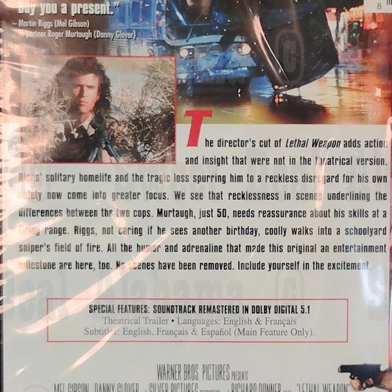 Lethal Weapon, Director's Cut (1987 DVD) Mel Gibson, Danny Glover Action 111 Min