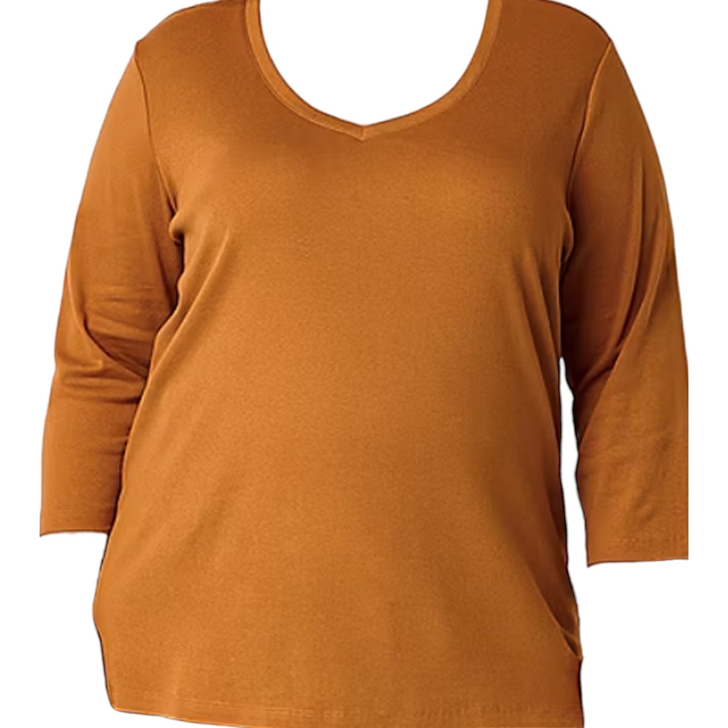 St. John's Bay Women's Plus V Neck 3/4 Sleeve T-Shirt, Deep Bronze, XXLT, 2XLT