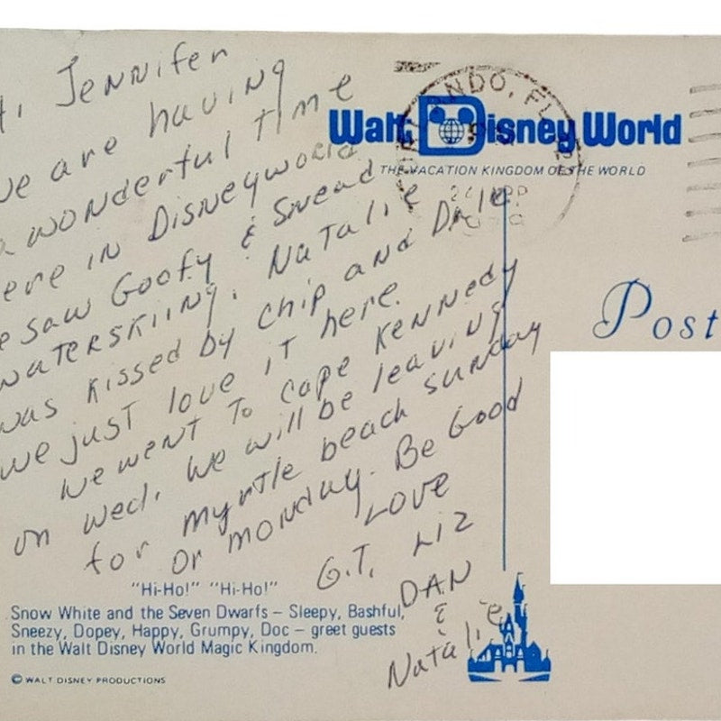 Snow White and the Seven Dwarf's Disney World 1978, 3.5 x 5.5 Vintage Postcard