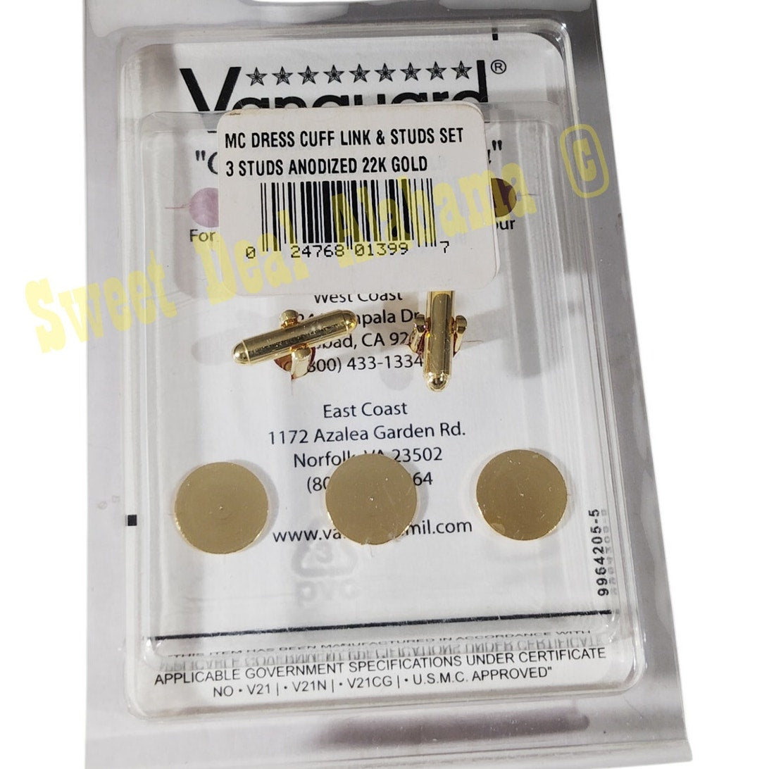 Marine Corps Anodized 22k Gold Cufflinks & Studs Set, Cuff Links and 3 Studs